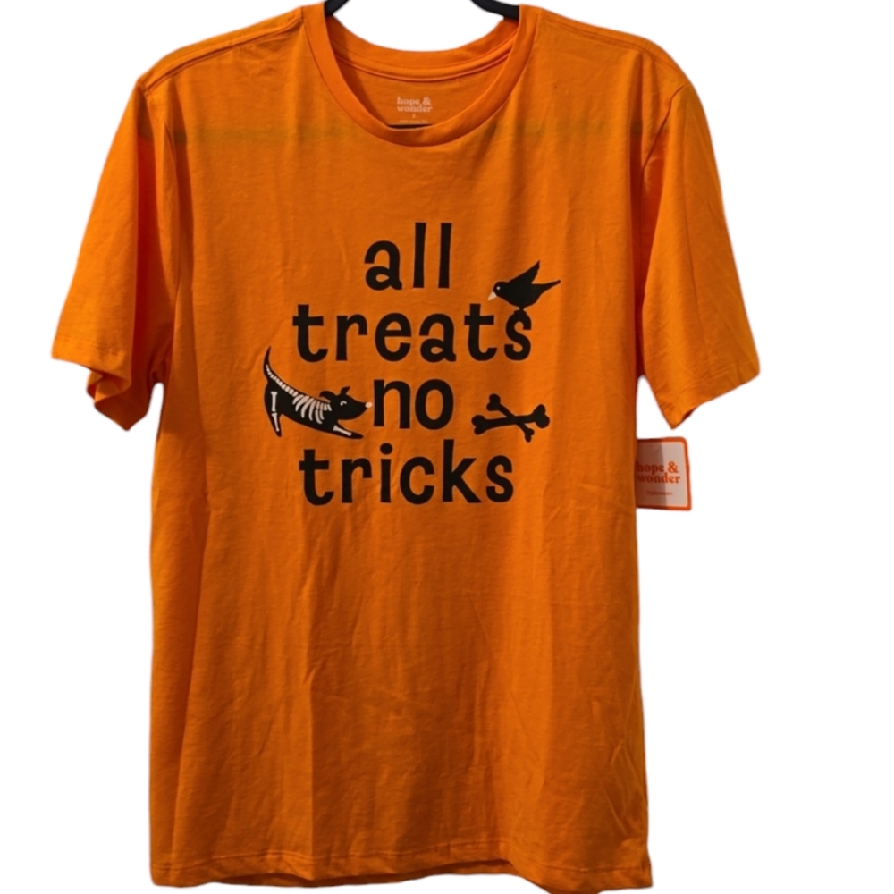 HOPE & WONDER ORANGE HALLOWEEN ADULT UNISEX SHORT SLEEVE TEE-SHIRT SIZE SMALL